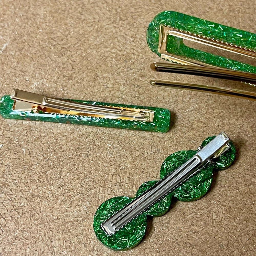 Glitter Green Aligator Hair Clip Set/3 - Picture 10 of 12